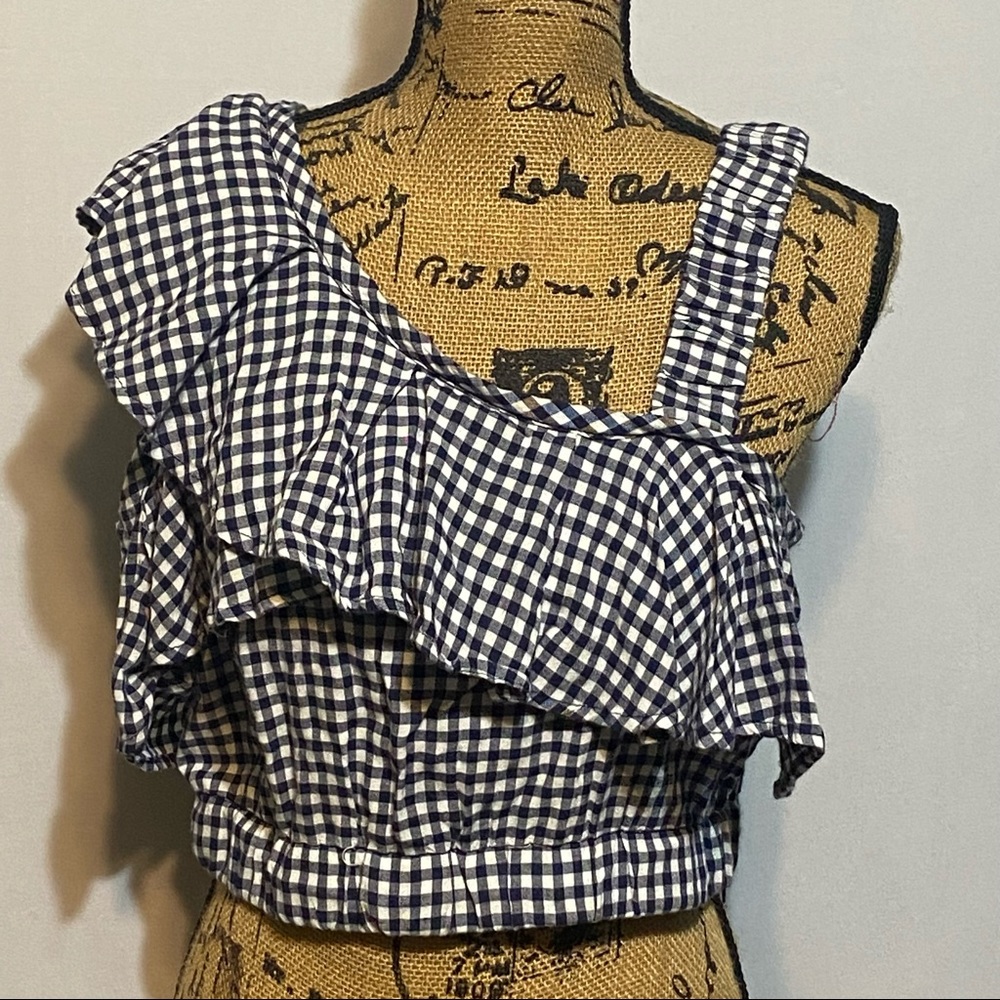 DNA, size L, blue gingham crop top